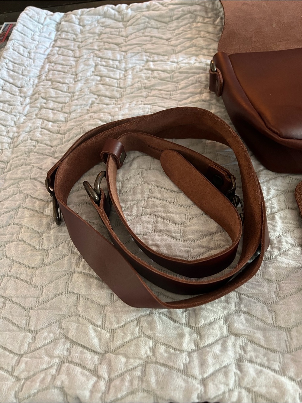 Leather Crossbody Bag / Buckle Strap, matching Eye glass holder New never used - Picture 4 of 10